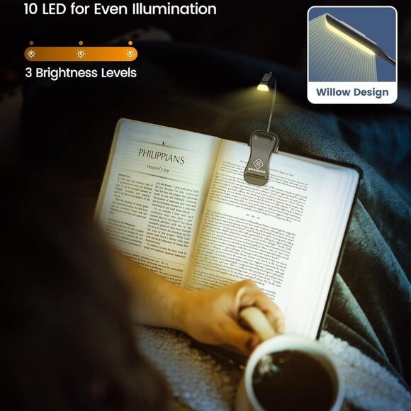 Willow Book Light for Reading in Bed, 10LED Bright Reading Light, 3 Colors & 3 B - Picture 2 of 6